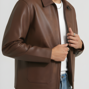 Brown Faux Leather Jacket - Classic Fit